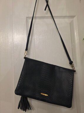 Gigi New York Blue Embossed Leather Crossbody Bag